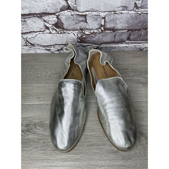 Lucky Brand Metallic Silver Leather Slip On Loafers Flats Shoes Women 11M US/43 - Picture 8 of 16